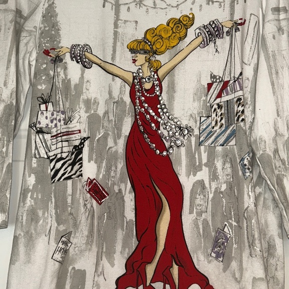 Chico's Women's Graphic Top Sz 1  (8/10) Red & Gray Glam - Picture 2 of 5